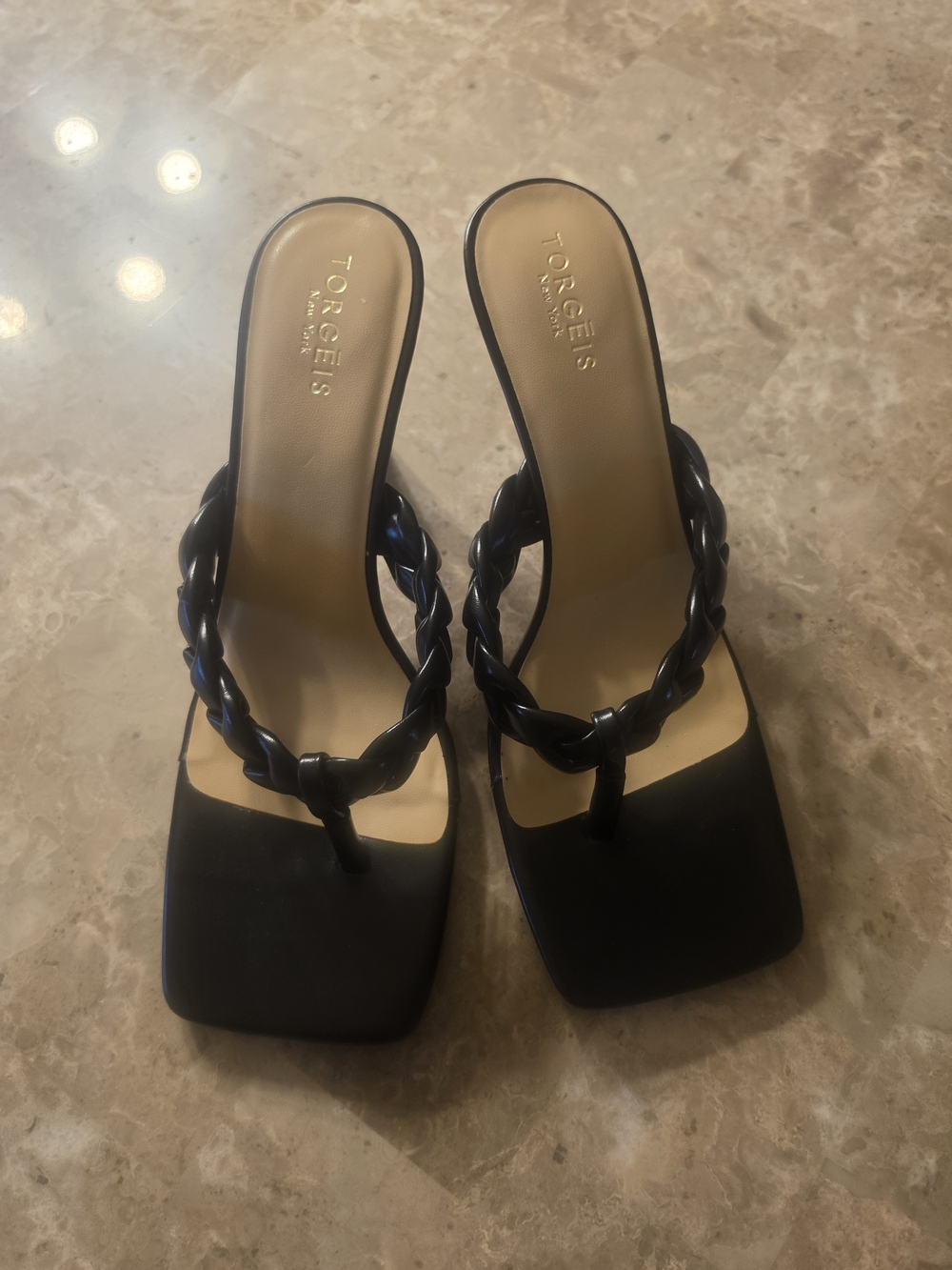 Torgeis Black Braided Toe-Post Mules